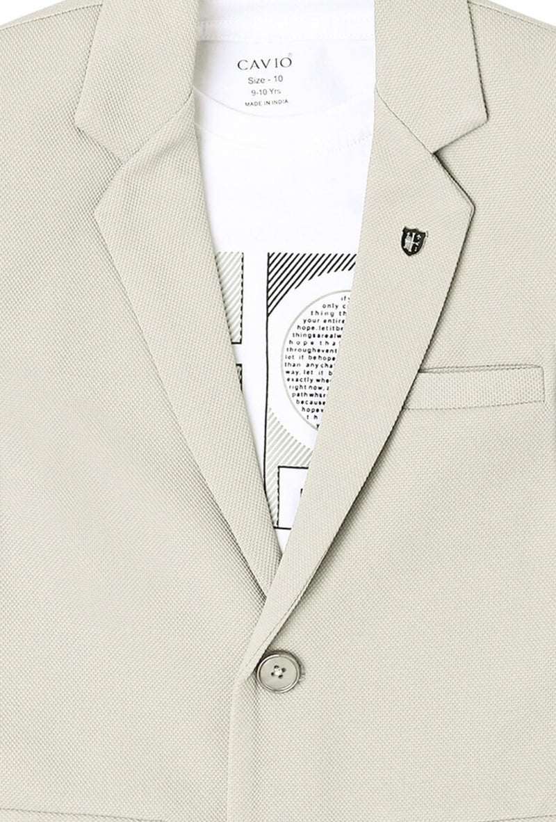 CAVIO Boys Cream Regular Fit Solid Cotton Blazer and T-Shirt - Image 4