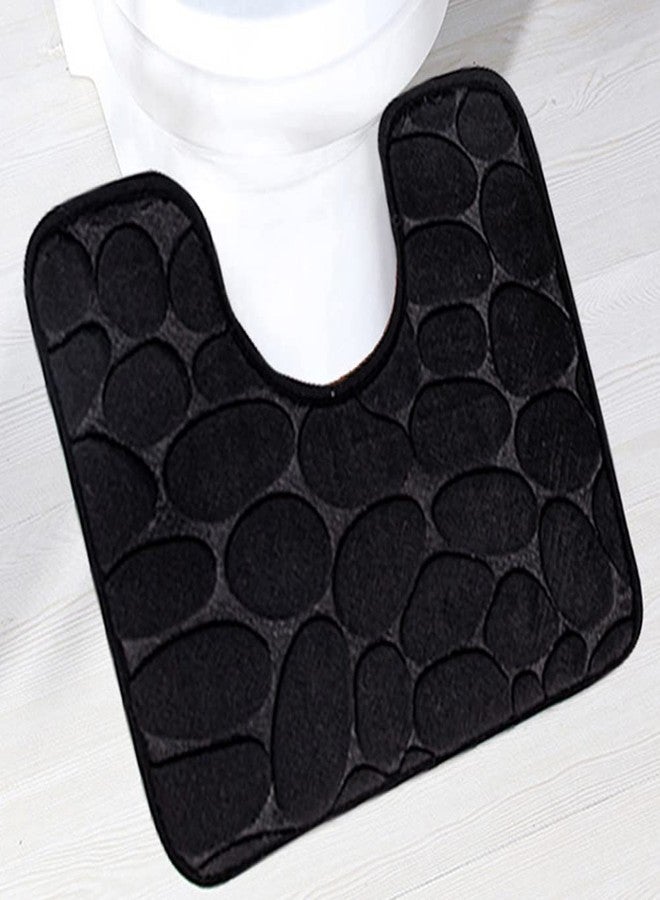 Reyox U-Shaped Bath Mat, Non Slip Soft Absorbent Bathroom Rugs, Quick Dry Bath Rugs, Polyester Contour Toilet Mat Black 16" x 20" - Image 1
