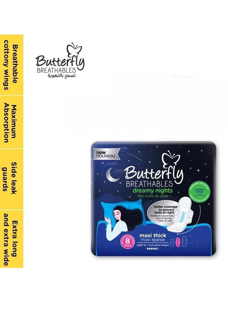 BUTTERFLY Butterfly Breathables Sanitary Pads Maxi Dry Night Light XL - Pack of 8, PROMO PACK  - Image 1