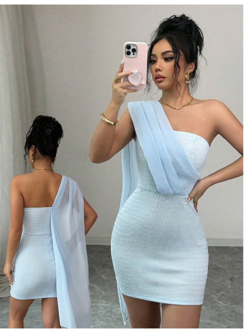 شي إن فستان صيفي أنيق ورومانسي بكتف واحد مزخرف للنساء - Image 1