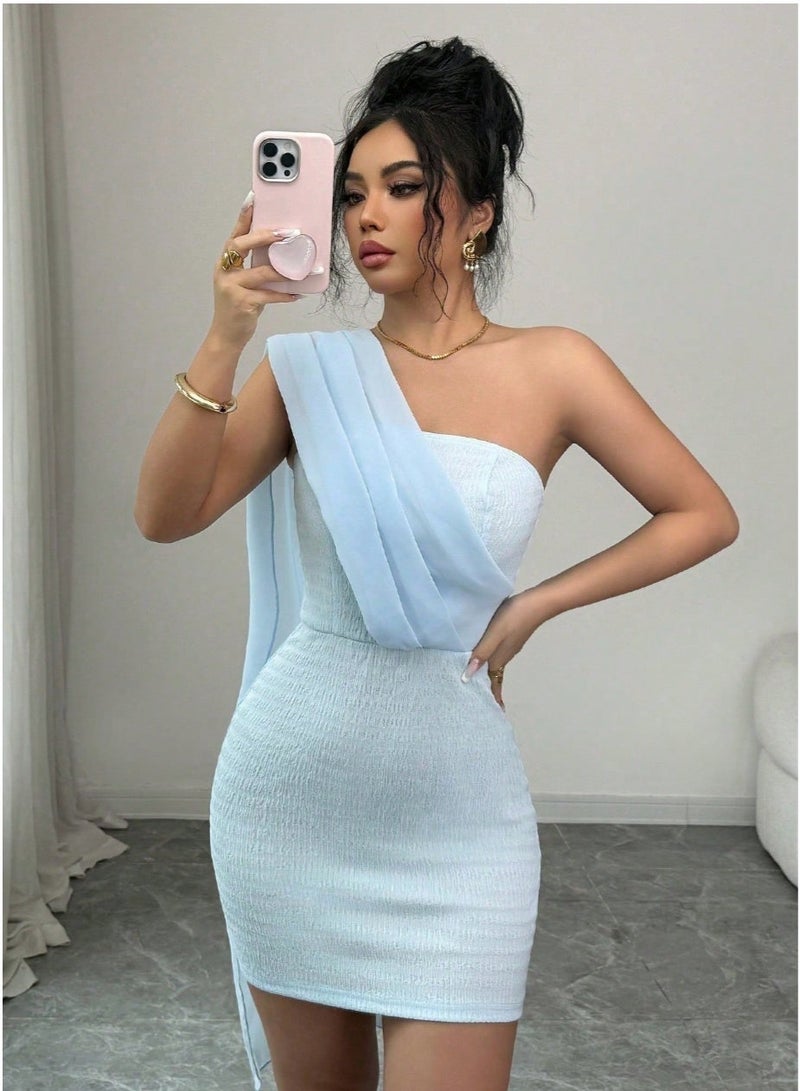 شي إن فستان صيفي أنيق ورومانسي بكتف واحد مزخرف للنساء - Image 3