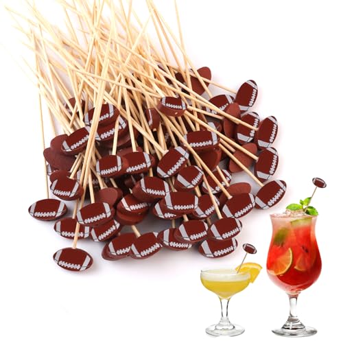 Leislam Football Toothpicks, 100PCS Cocktail Picks, Superbowl Party Decorations, Toothpicks for Appetizers, Bamboo Food Sandwich Skewers Drinks Dessert Cocktail Toothpicks for Football Sport Party Decorations - Image 1