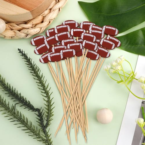 Leislam Football Toothpicks, 100PCS Cocktail Picks, Superbowl Party Decorations, Toothpicks for Appetizers, Bamboo Food Sandwich Skewers Drinks Dessert Cocktail Toothpicks for Football Sport Party Decorations - Image 3