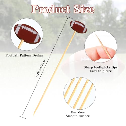 Leislam Football Toothpicks, 100PCS Cocktail Picks, Superbowl Party Decorations, Toothpicks for Appetizers, Bamboo Food Sandwich Skewers Drinks Dessert Cocktail Toothpicks for Football Sport Party Decorations - Image 2