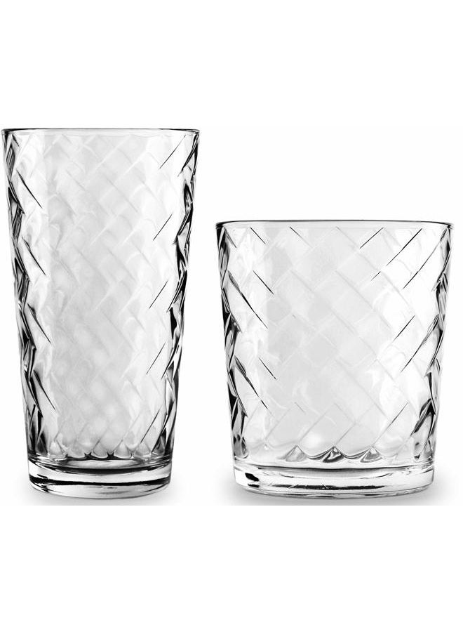 Circleware Chevron Huge 12-Piece Glassware Set of Highball Tumbler Drinking Gl and Whiskey Cups for Water, Beer, Juice, Ice Tea Beverages, 6-15.75 oz & 6-12.5 oz, Clear - Image 2