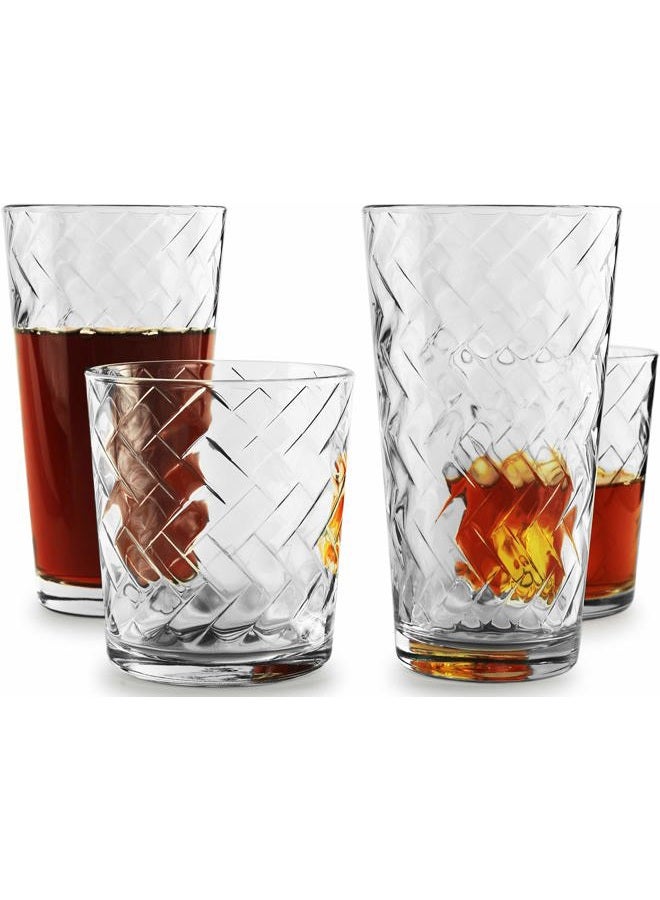 Circleware Chevron Huge 12-Piece Glassware Set of Highball Tumbler Drinking Gl and Whiskey Cups for Water, Beer, Juice, Ice Tea Beverages, 6-15.75 oz & 6-12.5 oz, Clear - Image 1