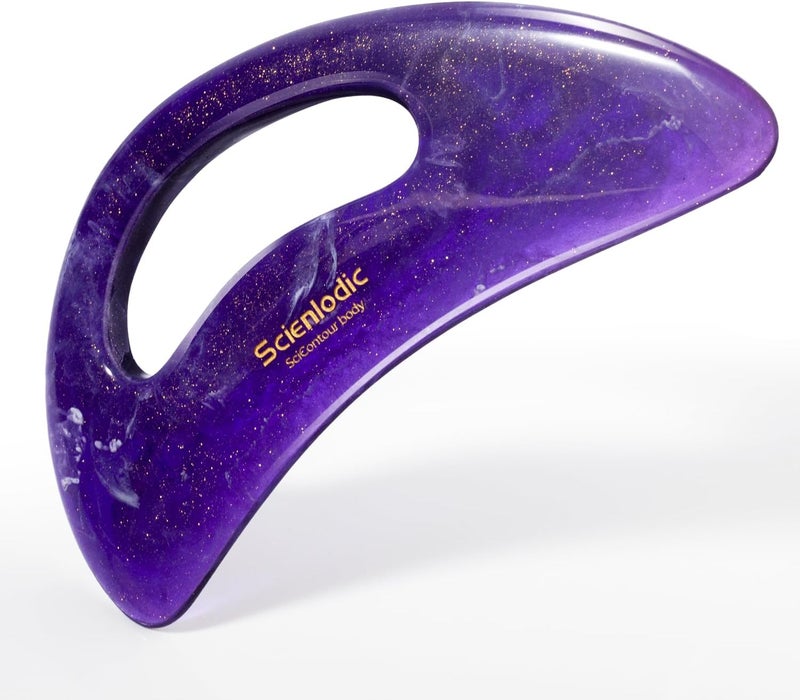 Scienlodic Gua Sha Massage Tool with Handle (Resin) Larger Guasha Body Scraping Tool for Back Legs Neck Massage, Lymphatic Drainage, Cellulite Remove - Large Dark Purple - Image 1