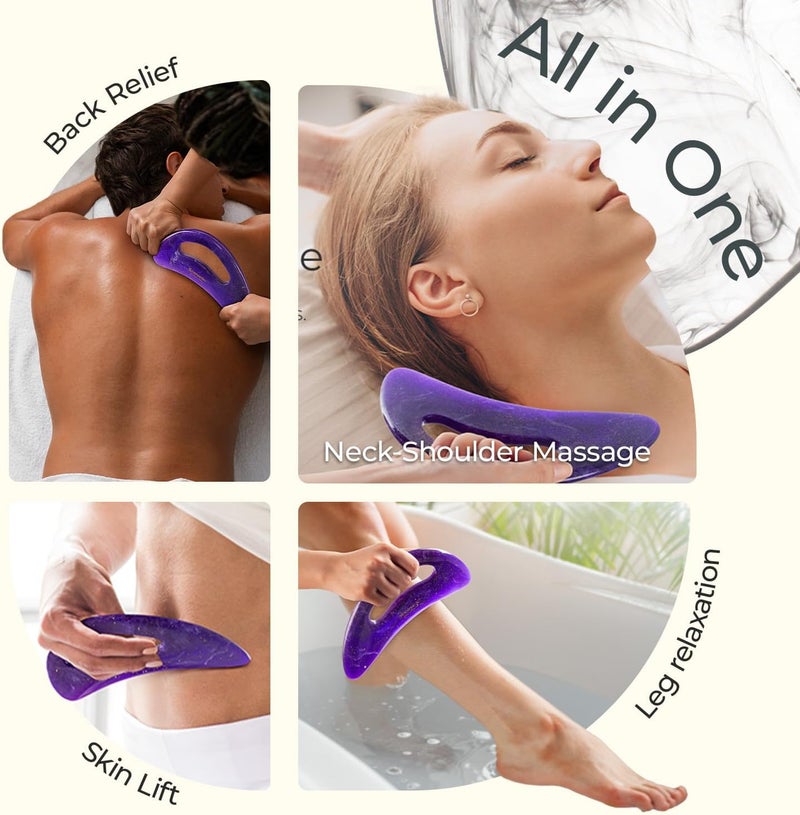 Scienlodic Gua Sha Massage Tool with Handle (Resin) Larger Guasha Body Scraping Tool for Back Legs Neck Massage, Lymphatic Drainage, Cellulite Remove - Large Dark Purple - Image 2
