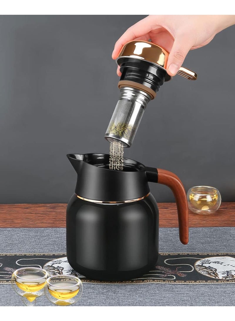 Dxmocos غلاية ترمس من الفولاذ المقاوم للصدأ 316 سعة 1000 مل معزولة بالفراغ – إبريق قهوة حراري مزدوج الجدار مع مصفاة شاي، تصميم زر واحد للمشروبات الساخنة والباردة باللون الأبيض - Image 3