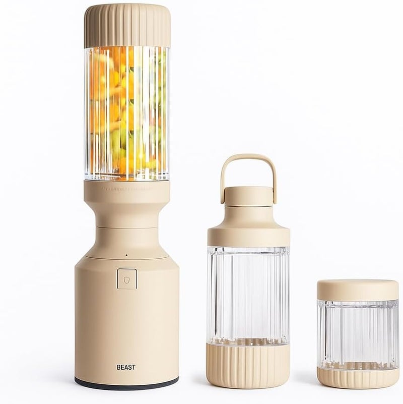 Beast Mighty 850 Plus | Premium Compact Personal Blender | Smoothies, Shakes, Dressings, Sauces | Blends Ice and Frozen Fruit | New XL Vessel | Extra Vessels, Lids and Straws | 850W (Sand) - Image 1