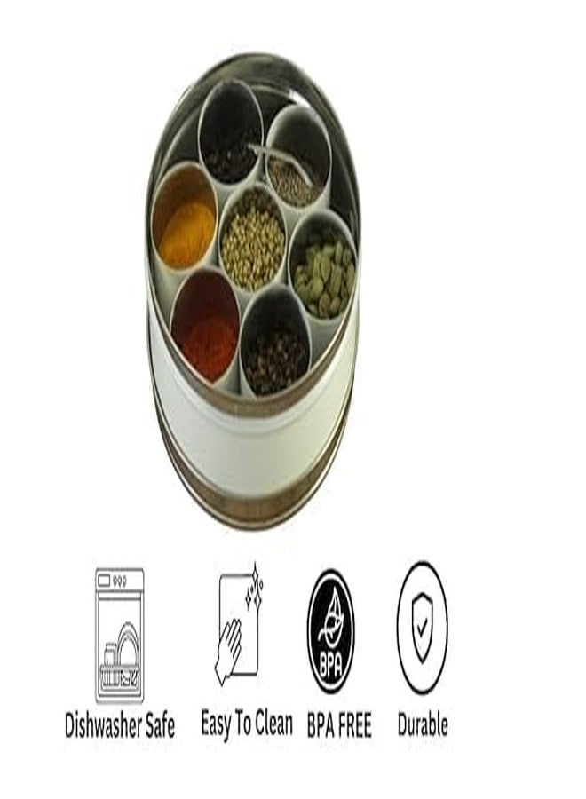 VOMI Stainless Steel Masala Container for Kitchen Storage - Spice Organizer Box/Dabba With 7 Container and Small Spoon (White) - Image 5