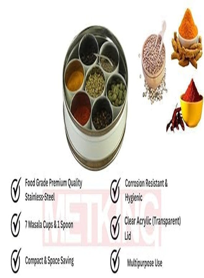 VOMI Stainless Steel Masala Container for Kitchen Storage - Spice Organizer Box/Dabba With 7 Container and Small Spoon (White) - Image 4