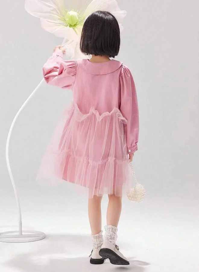 تايك تو فستان بياقة بيتر بان وتفاصيل شبكية للأطفال