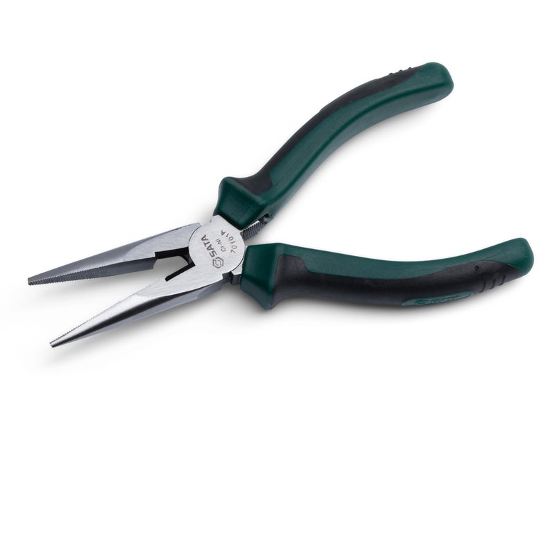 SATA 6Inch Long NeedleNose Side Cutting Pliers with NickelChrome Steel Body and Green AntiSlip Handles ST70101AST