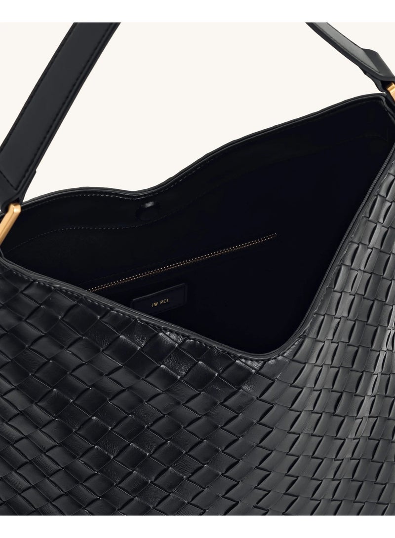 JW PEI tote bag large capacity crossbody bag Aria Woven Texture Shoulder Bag - Woven Black - Image 4
