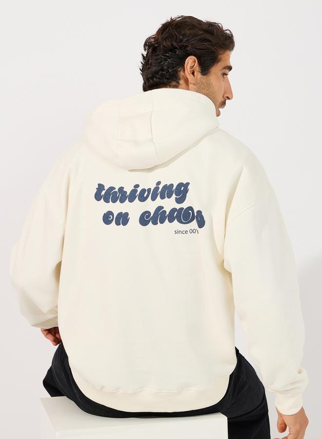 Styli Back Slogan Print Heavy Oversized Hoodie - Image 3