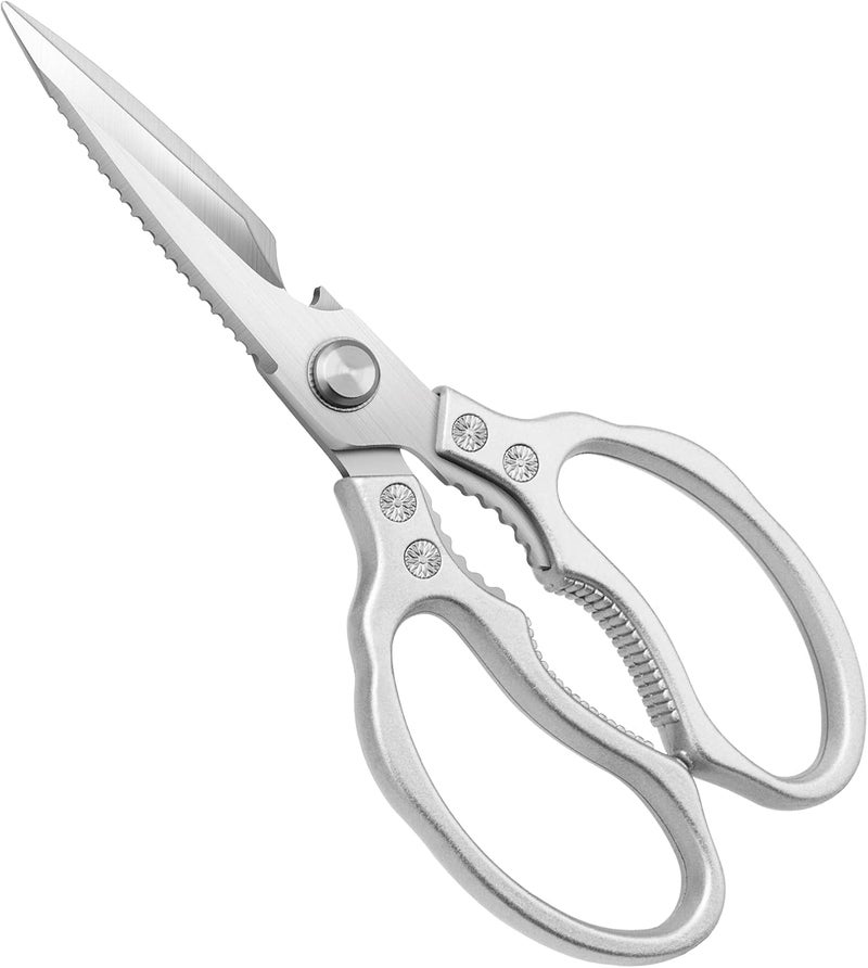 CGBE Kitchen Scissors, Multi-Purpose Kitchen Shears, Heavy Duty Dishwasher Safe Food Scissors for Chicken, Poultry, Fish, Meat & Herbs with Non-Slip Grips - Sliver - Image 1