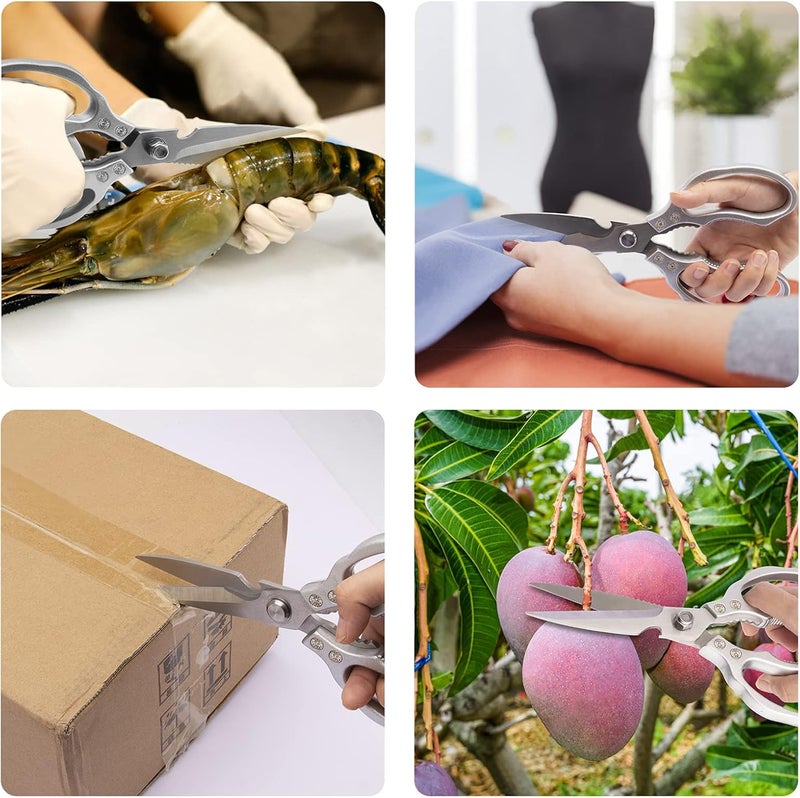 CGBE Kitchen Scissors, Multi-Purpose Kitchen Shears, Heavy Duty Dishwasher Safe Food Scissors for Chicken, Poultry, Fish, Meat & Herbs with Non-Slip Grips - Sliver - Image 4