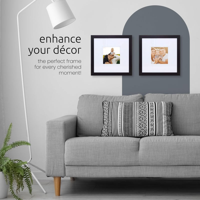 Kiera Grace Matted Classic Langford Picture Frame, Holds a 5" x 5" Photo, 10" x 10" Large Wood Picture Frame for Wall Hanging and Photo Display, Black - Image 3