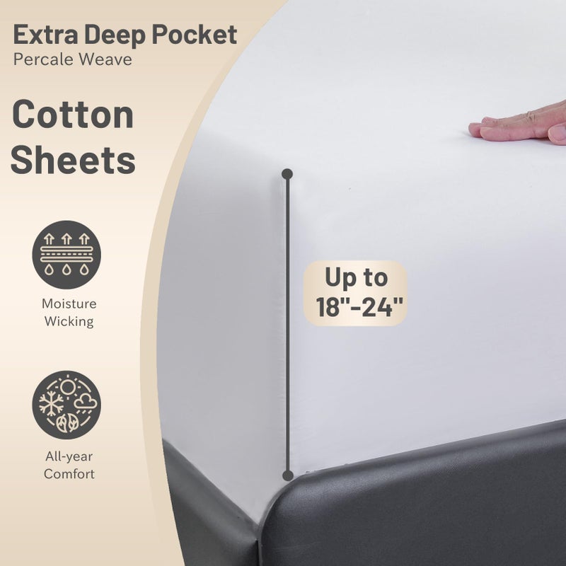 MEISHANG Extra Deep Pocket Cotton Sheets King Size  Fits 18""-24"" in Deep Mattress  100% Egyptian Cotton 800 Thread Count  Hotel Style Percale Sheet - White - Image 4