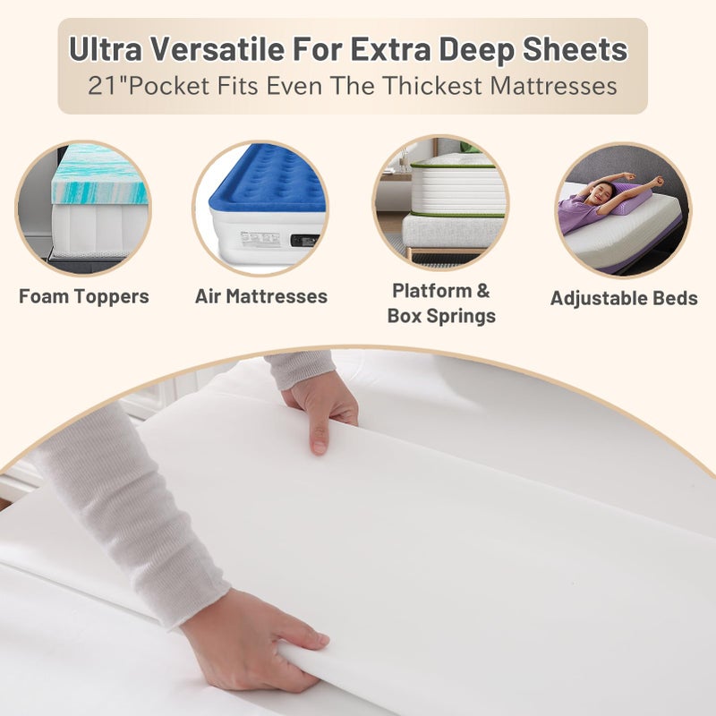 MEISHANG Extra Deep Pocket Cotton Sheets King Size  Fits 18""-24"" in Deep Mattress  100% Egyptian Cotton 800 Thread Count  Hotel Style Percale Sheet - White - Image 5