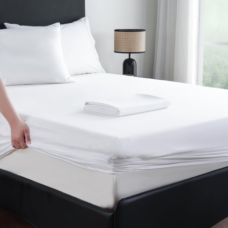 MEISHANG Extra Deep Pocket Cotton Sheets King Size  Fits 18""-24"" in Deep Mattress  100% Egyptian Cotton 800 Thread Count  Hotel Style Percale Sheet - White - Image 1