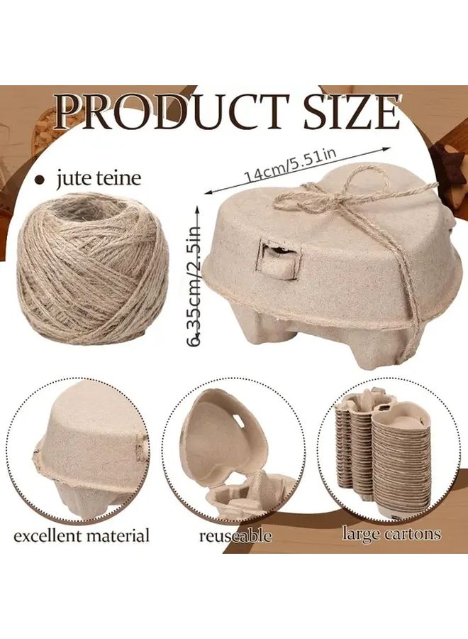 Heart Shaped Easter Egg Cartons 38pcs Paper Pulp Baskets with Jute Rope - Image 2