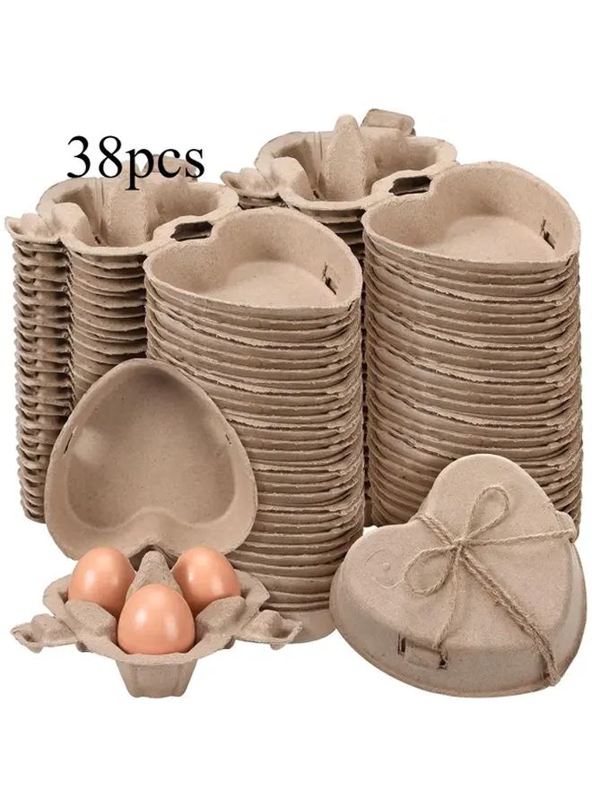 Heart Shaped Easter Egg Cartons 38pcs Paper Pulp Baskets with Jute Rope - Image 1