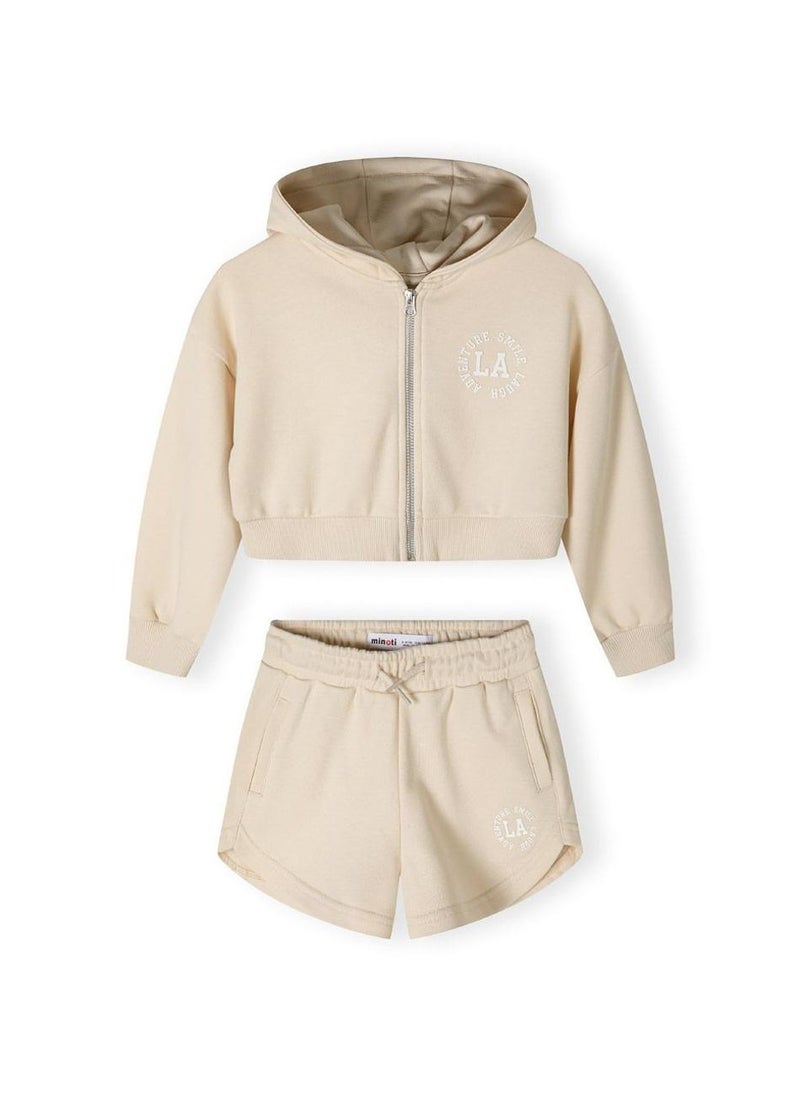 MINOTI Kids Girls Hoodie and Shorts Set with Print and Zip Closure - Image 2