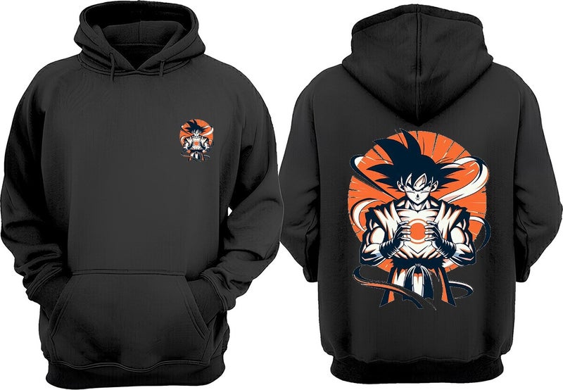 Unisex Anime Character Goku Power Design Front Back Printed Regular Fit Black Sweatshirt