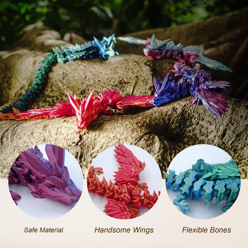 Dxldfks 3 PCS 3D Printed Dragon with Wings, 3D Dragon 9" Articulated Winged Dragon for Home Office Decor Executive Desk Toys - Image 5