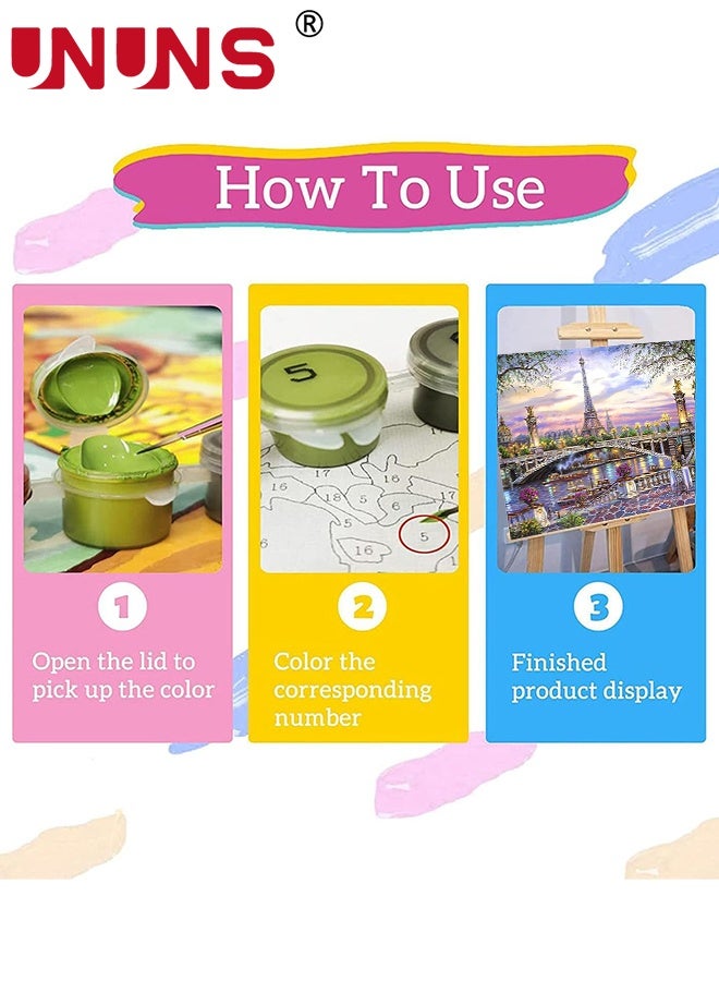 UNUNS Paint by Numbers Kit for Adults,DIY Eiffel Tower and Bridge at Sunset Painting on Canvas, Acrylic Paint Set,Suitable for Beginners,Paris Art for Home Decoration Gifts,40x50cm - Image 2