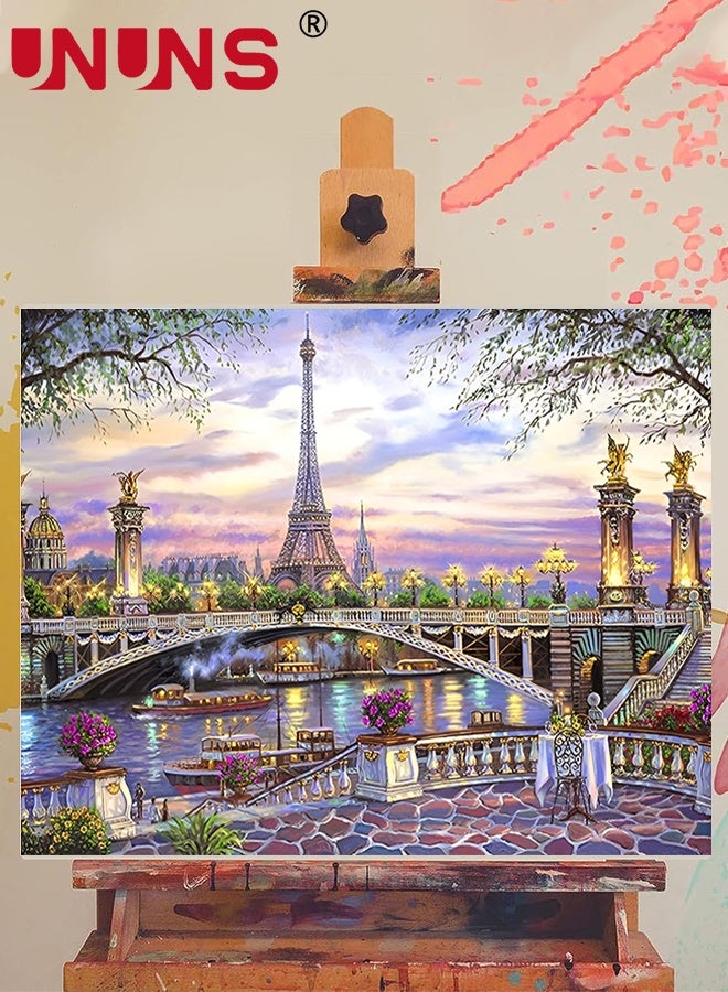 UNUNS Paint by Numbers Kit for Adults,DIY Eiffel Tower and Bridge at Sunset Painting on Canvas, Acrylic Paint Set,Suitable for Beginners,Paris Art for Home Decoration Gifts,40x50cm - Image 3