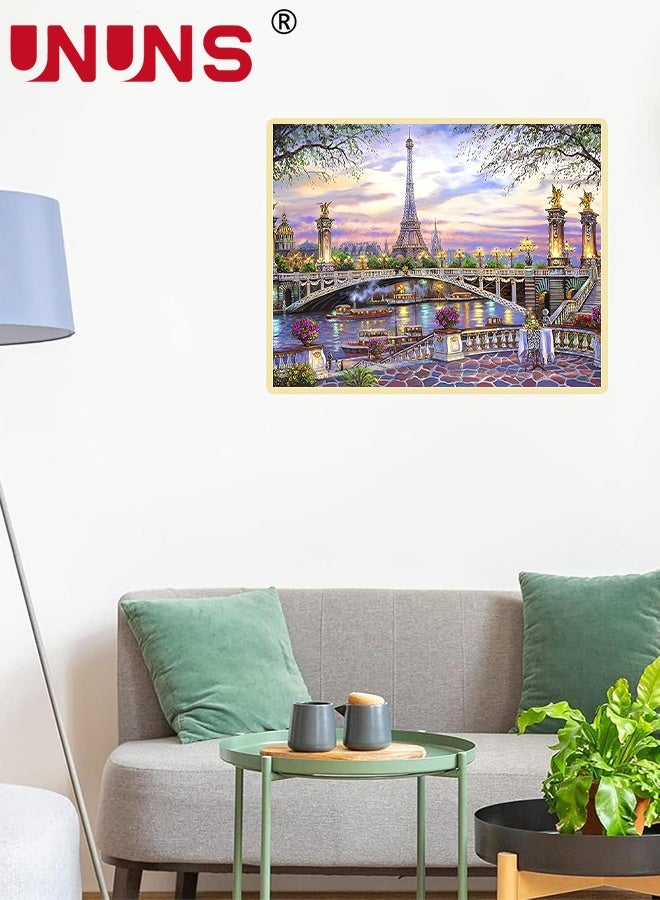 UNUNS Paint by Numbers Kit for Adults,DIY Eiffel Tower and Bridge at Sunset Painting on Canvas, Acrylic Paint Set,Suitable for Beginners,Paris Art for Home Decoration Gifts,40x50cm - Image 4
