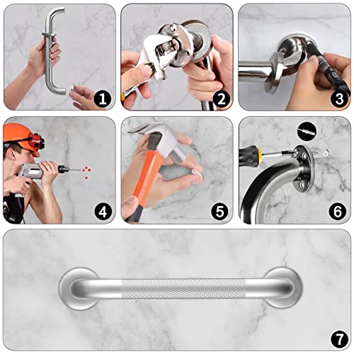 Gotega 2 Pack 24 Inch Grab Bars for Bathtubs and Showers, Anti Slip Shower Grab Bars Stainless Steel Shower Handle Toilet Handicap Elderly Senior Assist Bathroom Saft Handle - Image 5