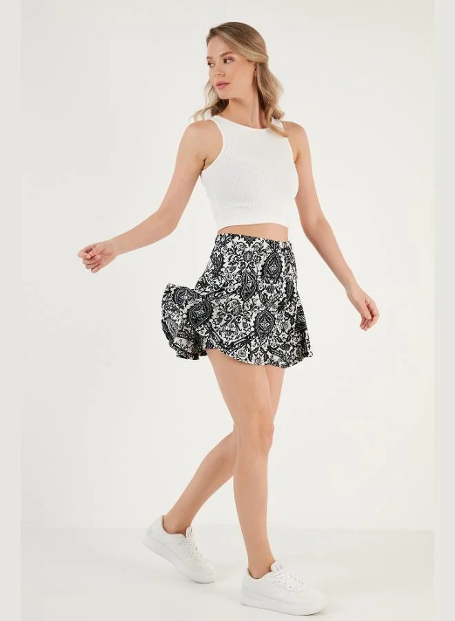 Lela Lela Patterned Elastic Waist Mini Short Skirt Women's SHORT SKIRT 5865118
