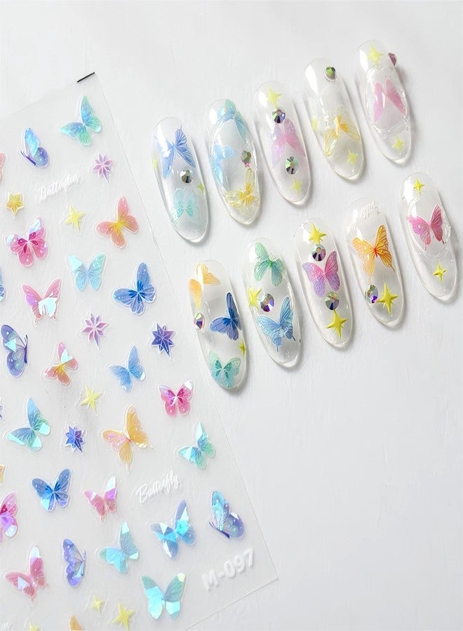 Dedyel Butterfly Nail Art Stickers 5D Embossed Aurora Butterfly Self-Adhesive Nail Stickers for Women Girls DIY Nail Decoration - Image 1