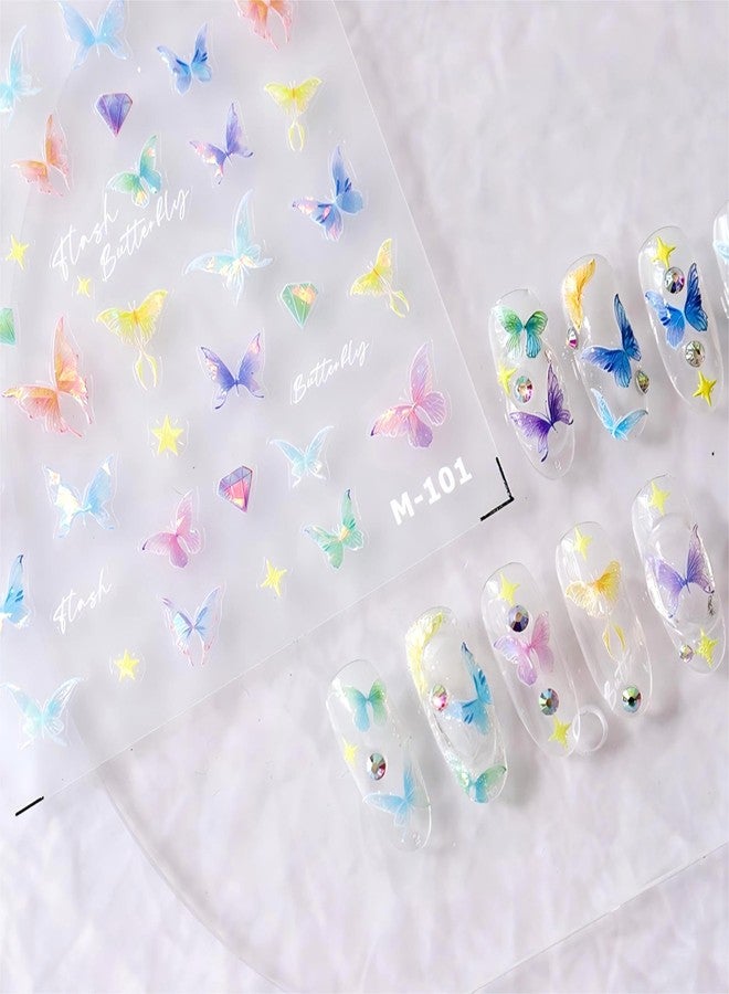 Dedyel Butterfly Nail Art Stickers 5D Embossed Aurora Butterfly Self-Adhesive Nail Stickers for Women Girls DIY Nail Decoration - Image 2