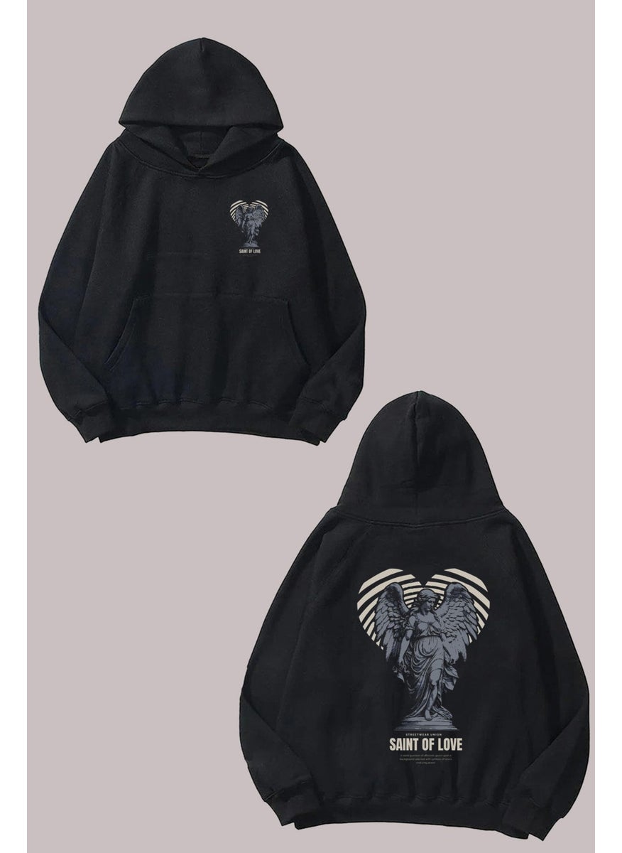 The Wert - Unisex Saint Of Love Design Front Back Printed Regular Fit Black Sweatshirt - Image 1