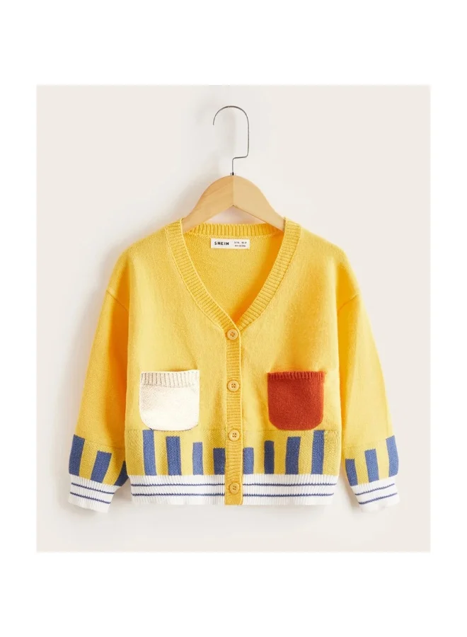 ليتل سربرايز بوكس Kids Yellow Cardigan Sweater V neck with front pockets