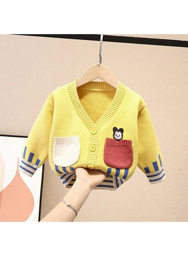 ليتل سربرايز بوكس Kids Yellow Cardigan Sweater V neck with front pockets