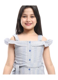 Andora Cold Shoulders Striped Buttoned Dress  - Image 4