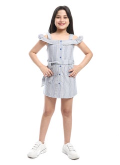 Andora Cold Shoulders Striped Buttoned Dress  - Image 1