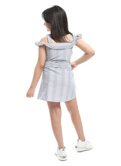 Andora Cold Shoulders Striped Buttoned Dress  - Image 5