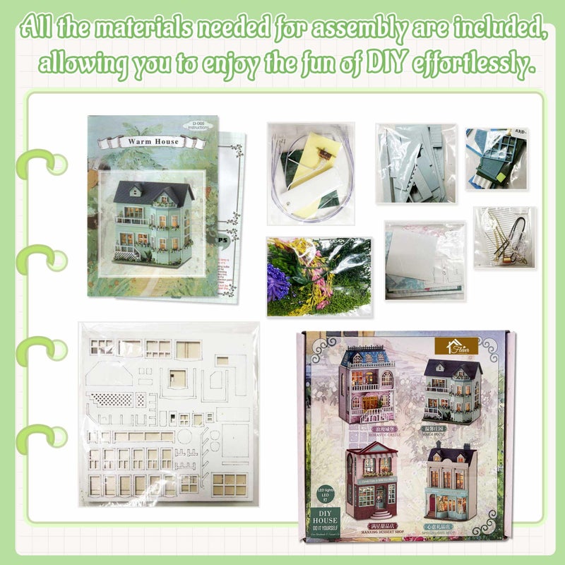 Flever Dollhouse Miniature DIY House Kit Creative Room with Furniture for Romantic Valentine's Gift (Warm House) - Image 3