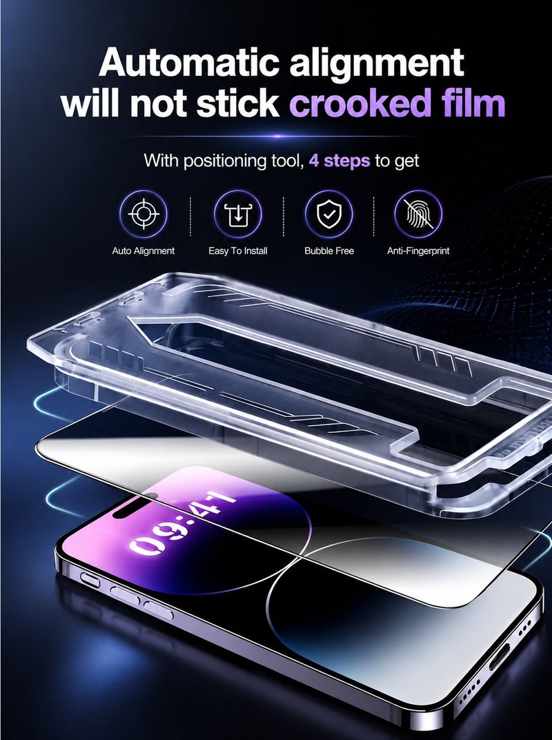 جلاس اسكرينه شاشة خصوصية للآيفون16promax | زجاج مقوى ممتاز مضاد للتجسس (صلابة 9H ومقاوم للصدمات) | وضوح فائق، لمس حساس، وتغطية كاملة مع سهولة التركيب. - Image 3