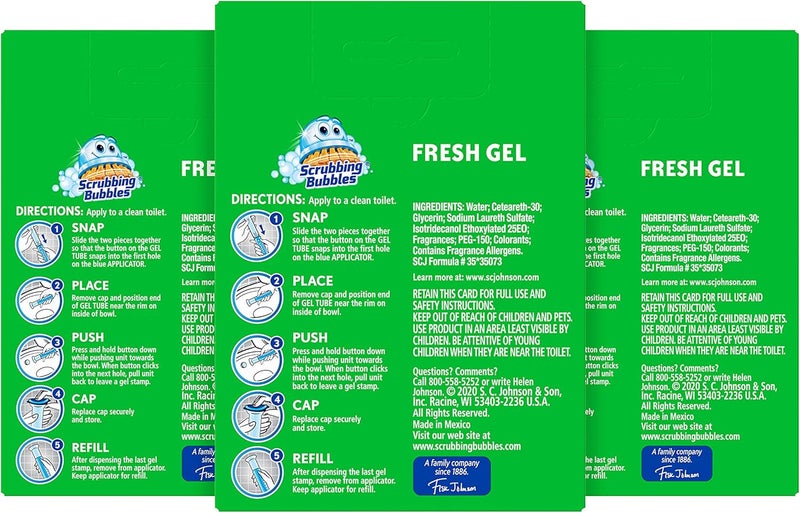 Scrubbing Bubbles Fresh Gel Toilet Cleaning Stamp Refill, Rainshower, 12 Gel Stamps, Pack of 3 (36 Stamps Total) - Image 2