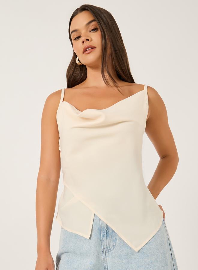 ستايلي بلوزة بياقة عالية وحمالات وحافة غير متماثلة - Image 1