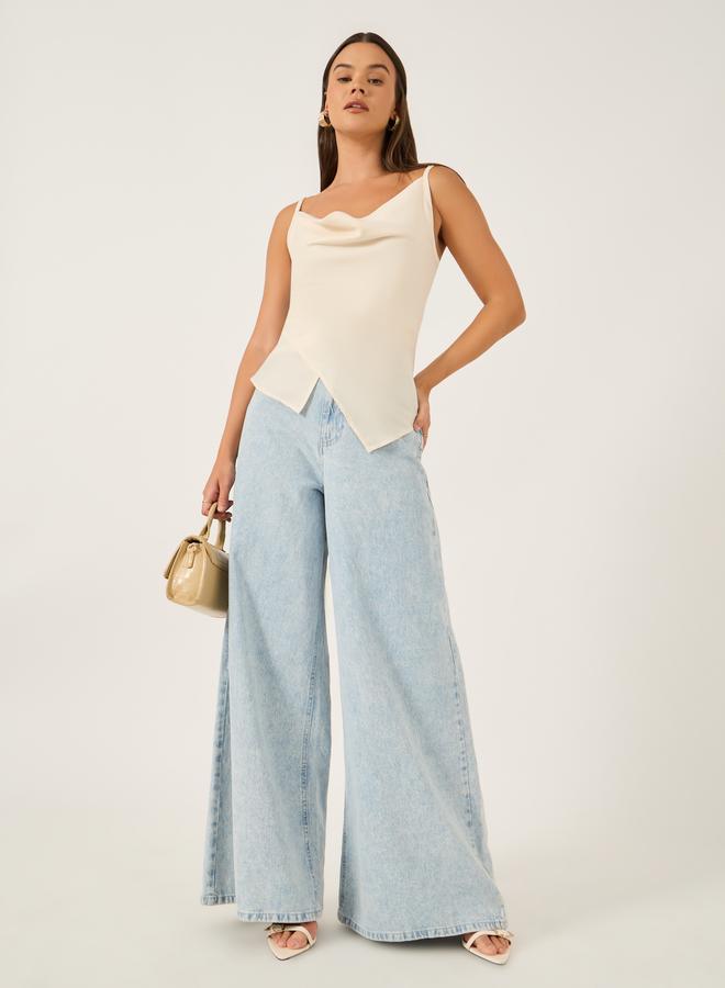 ستايلي بلوزة بياقة عالية وحمالات وحافة غير متماثلة - Image 2