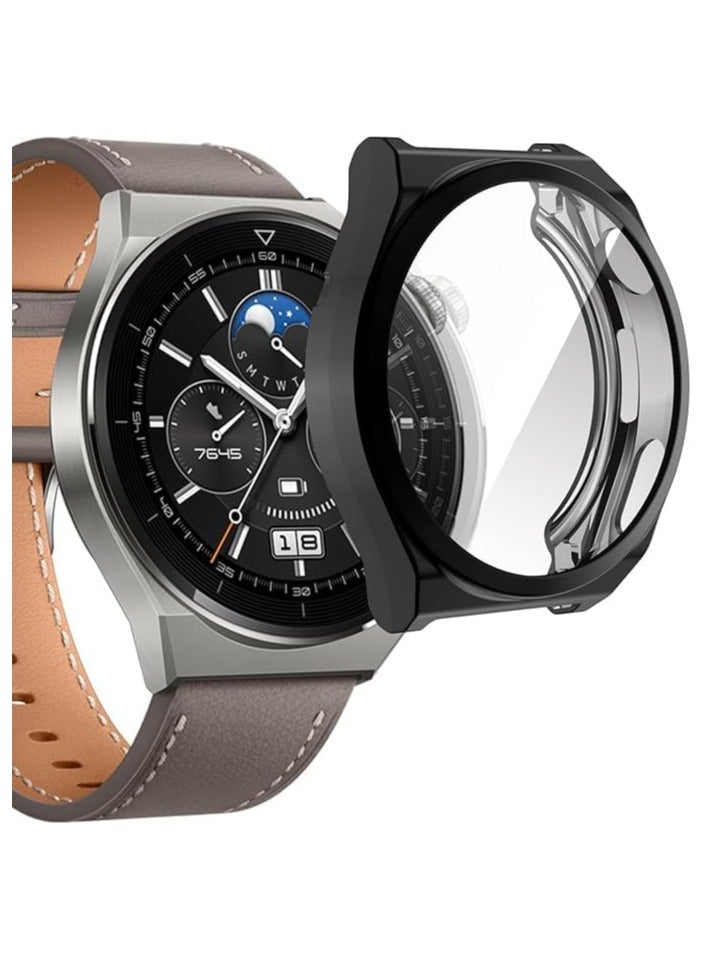 ELMO3EZZ Screen Protector Film TPU Case for Huawei Watch 4 Pro (2023), All-Inclusive Anti-Drop Electroplating Cover (Black) - Image 1